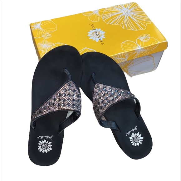 Yellow Box Shoes - Yellow Box Birder Rhinestone Flip Flop Thong Sandal Platform Wedge Comfort